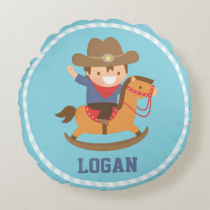 Coussins Ronds Petit cowboy sur la pièce de garçons de cheval de