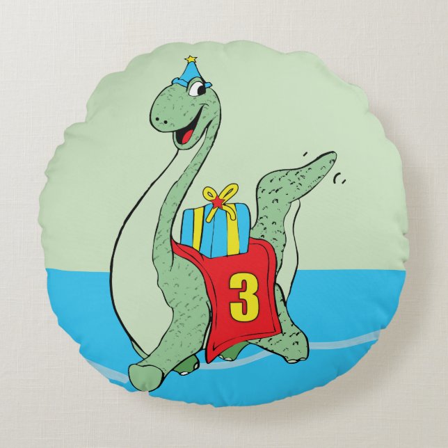 Coussins Ronds Petit garçon, 3e anniversaire Dinosaur (Devant)