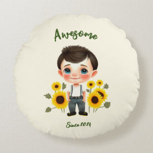 Coussins Ronds Petit garçon avec tournesol