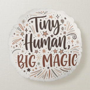 Coussins Ronds "Petit Humain, Grande Magie" Citation Boho Starbur