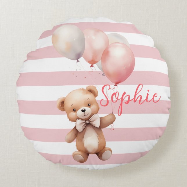 Coussins Ronds Petit ours mignon en rose (Devant)