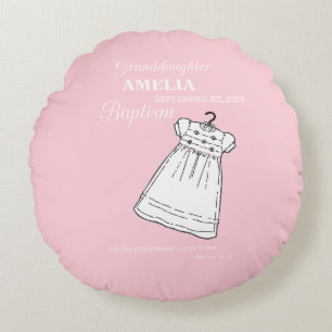 Coussins Ronds Petite-fille, Baptême Gown sur rose Personnalisé