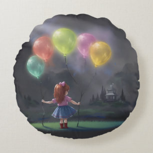 Coussins Ronds Petite fille mignonne avec des ballons