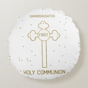 Coussins Ronds Petite-fille Première Sainte Communion Gold Look 