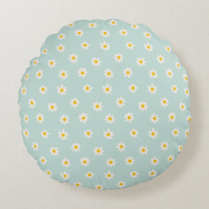 Coussins Ronds Petites Marguerites - sarcelle douce