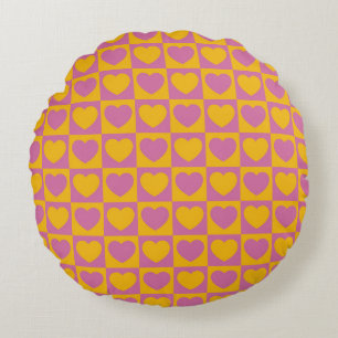 Coussins Ronds Petits coeurs d'échecs grille sans couture motif.