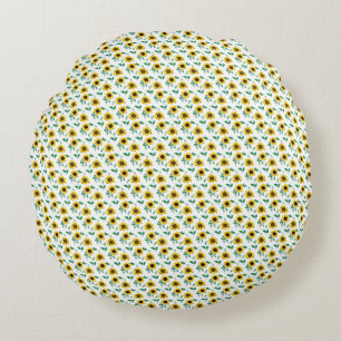 Coussins Ronds Petits tournesols et motif de feuilles botaniques