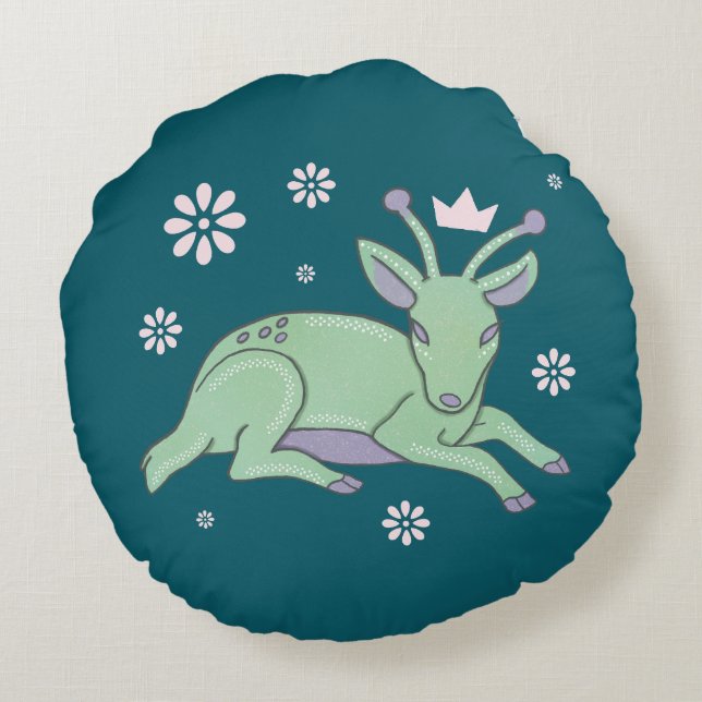 Coussins Ronds Peuple de cerfs extraterrestres Art folklorique |  (Dos)
