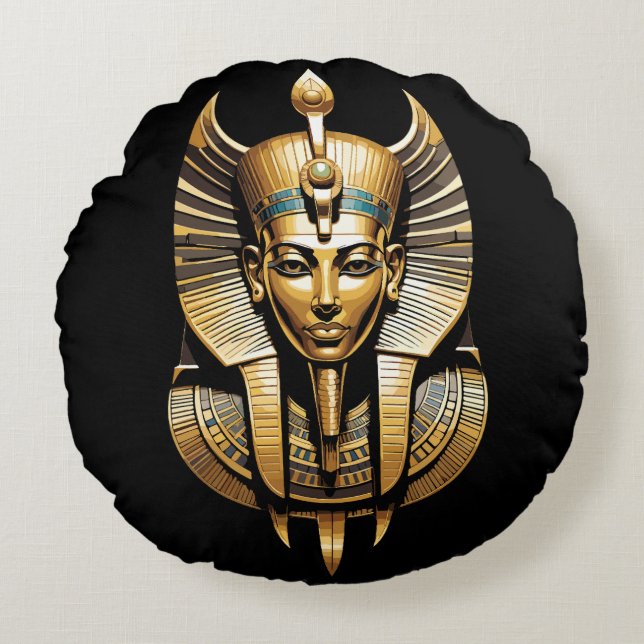 Coussins Ronds Pharaon doré avec coiffe royale Art (Devant)