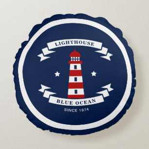Coussins Ronds Phare nautique, bleu marine, maritime