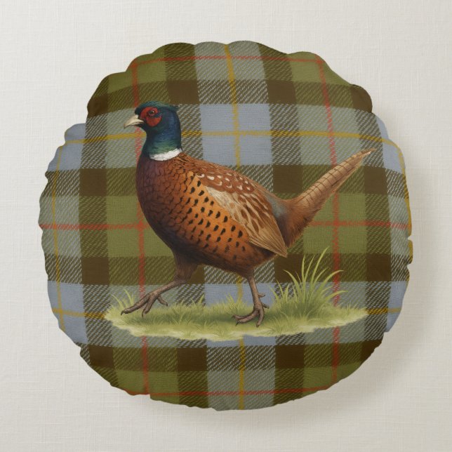 Coussins Ronds Pheasant on Tartan / Tweed Cushion Home Decor (Devant)