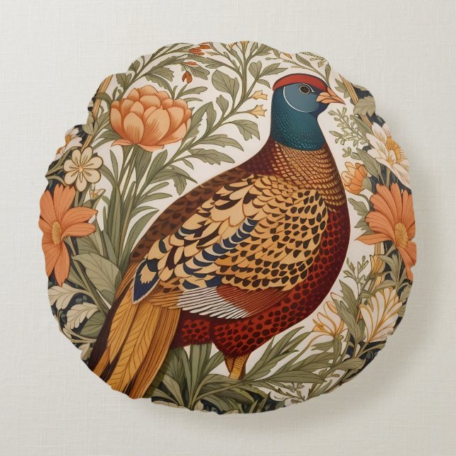 Coussins Ronds Pheasant Vintage Floral William Morris Inspired  (Devant)