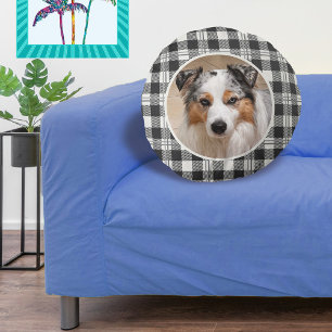 Coussins Ronds Photo Buffalo Plaid Dark Grey and Butcream