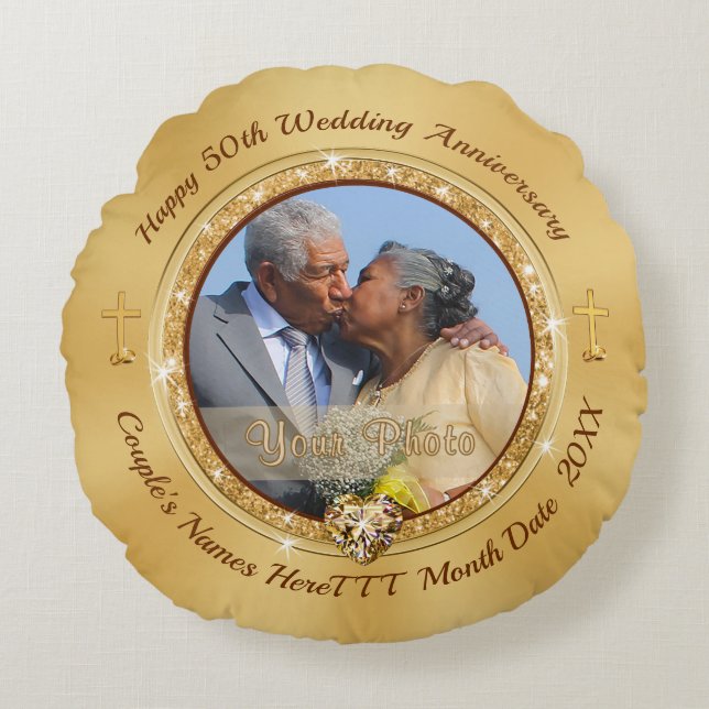 Coussins Ronds Photo chrétienne, Cadeau traditionnel du 50e anniv (Devant)