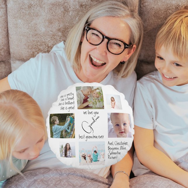 Coussins Ronds Photo Collage Modern We Love You Best Grandma Jama (Créateur téléchargé)
