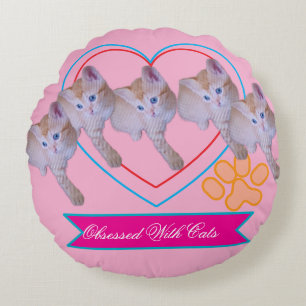 Coussins Ronds Photo de chaton mignon, Texte ,  Nom 