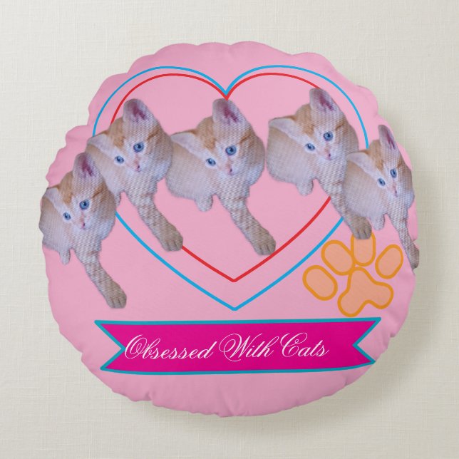 Coussins Ronds Photo de chaton mignon, Texte ,  Nom  (Devant)