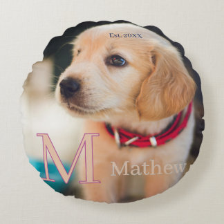 Coussins Ronds photo de chien familial année nom monogramme chat