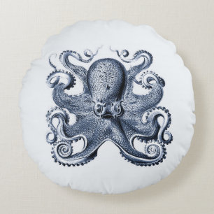 Coussins Ronds Photo de la marine Blue Octopus par Ernst Haeckel