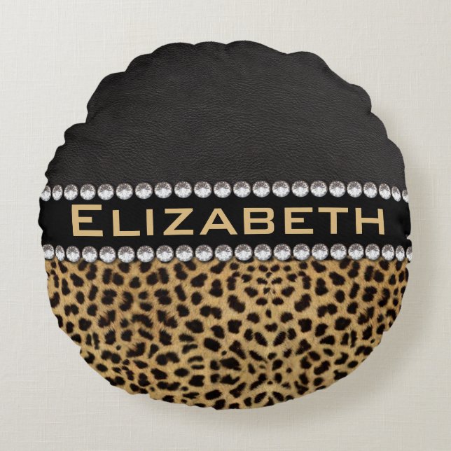 Coussins Ronds PHOTO de monogramme de diamants de fausse pierre (Devant)