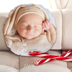 Coussins Ronds Photo de Noël de bébé moderne pour la première foi