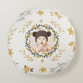 Coussins Ronds Photo floral cerf jaune crème Noël
