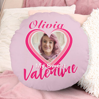 Coussins Ronds Photo Mon Doux Valentin Cœurs Nom Rose 