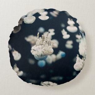 COUSSINS RONDS PHOTO SOUS-MARINE DE JELLYFISH BLANC