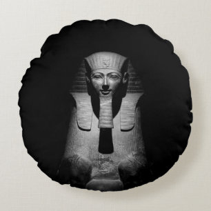 Coussins Ronds Photographie du roi pharaon en noir et blanc