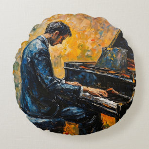 Coussins Ronds Piano Player - Peinture à l'huile
