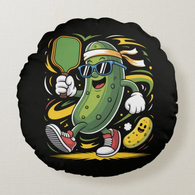 Coussins Ronds Pickle Jouant au Pickleball (Devant)