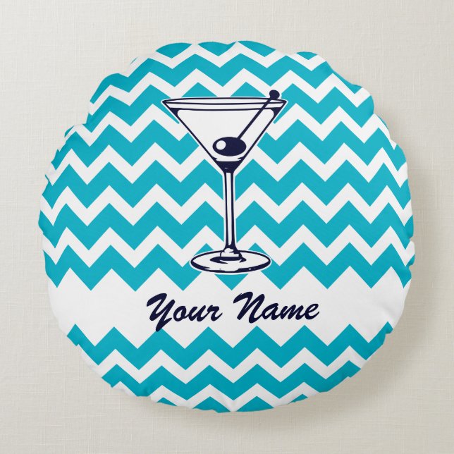 Coussins Ronds Pictogramme Martini avec Motif Blue Chevron (Devant)
