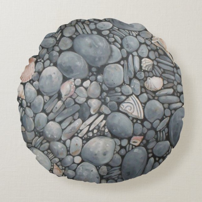 Coussins Ronds Pierres de plage Coques Galets Rochers Peinture Ar (Devant)