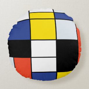 Coussins Ronds Piet Mondrian Composition A - Art Moderne Abstrait