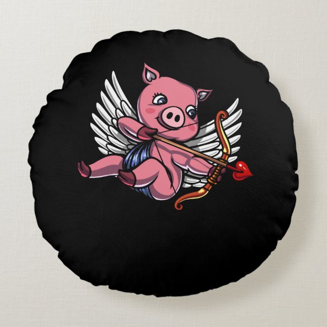 Coussins Ronds Pig Cupid Cute Valentines Jour Ferme Animaux (Devant)