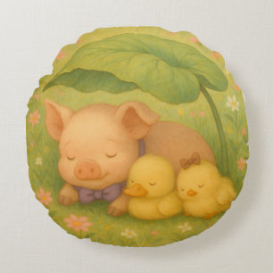 Coussins Ronds Piglet couché et colliers, Aquarelle de Nata
