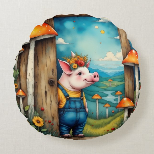 Coussins Ronds Piglet Whimsical (Devant)