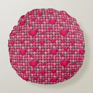 Coussins Ronds Pile rose avec des coeurs