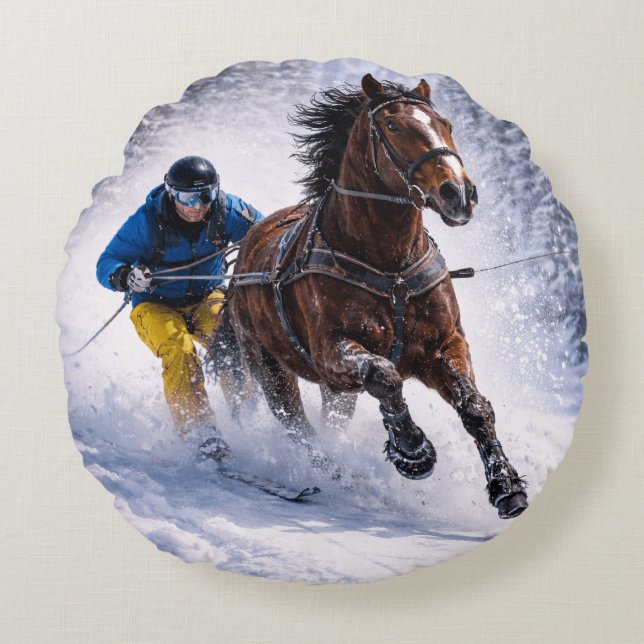 Coussins Ronds Pilliers Décoratifs Maison | Cheval d'Hiver  (Devant)