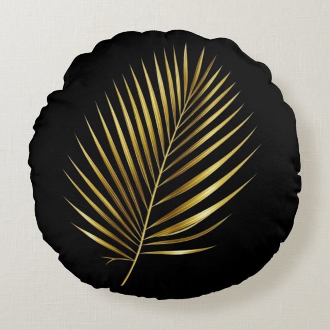 Coussins Ronds Pillow Golden Palm Frond Exotic Luxe Cushion (Devant)