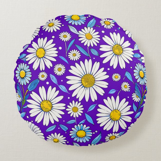 Coussins Ronds Pillow Rond Feuilles de Marguerite Décoration Flor (Devant)