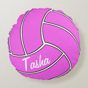 Coussins Ronds Pilote de volley-ball rose personnalisable