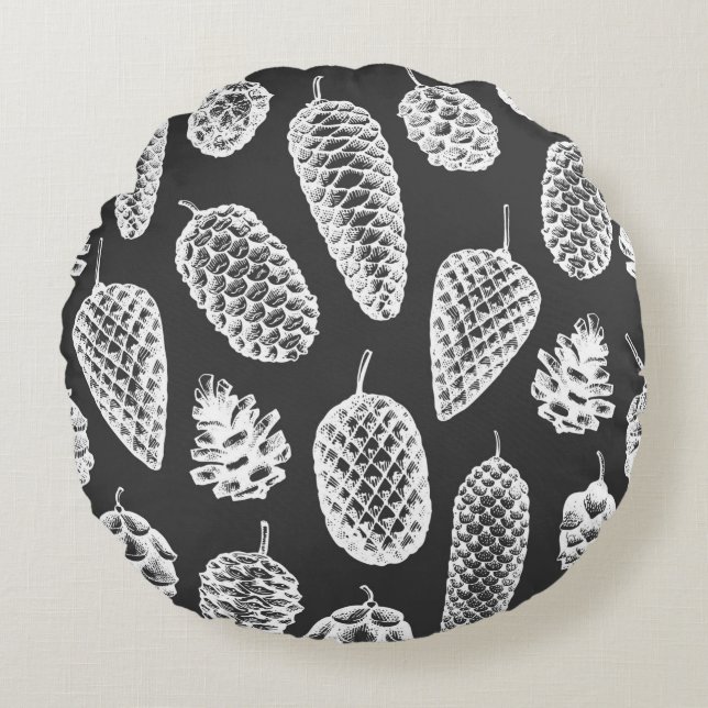 Coussins Ronds Pine cônes dessinés main sans couture motif. Botan (Devant)