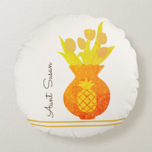 Coussins Ronds Pineappy Tulip Moderne Floral Élégant Nom de la ta