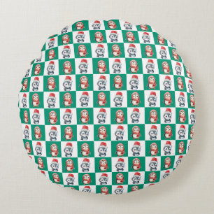 Coussins Ronds Pingin Père Noël aquarelle Joyeux motif de Noël