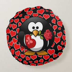 Coussins Ronds Pingouin d'amour rayé Valentine