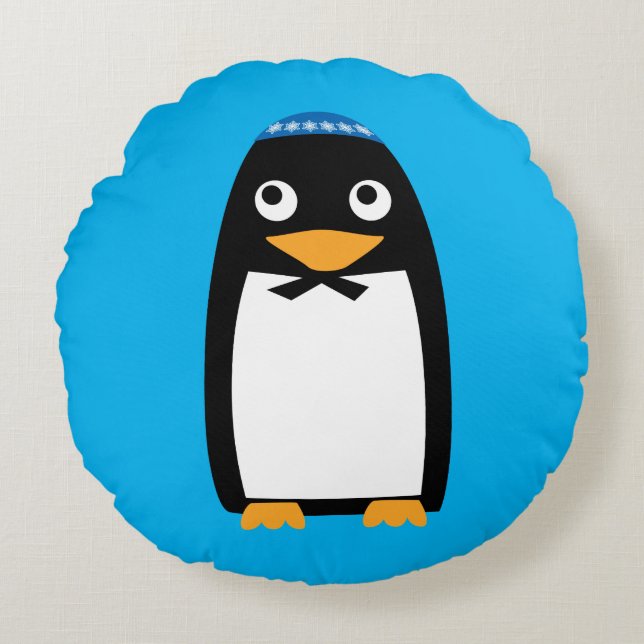 Coussins Ronds Pingouin juif Yamulke de Hanoukka de Noël (Devant)