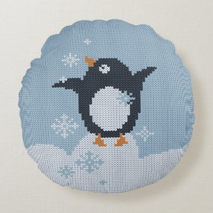 Coussins Ronds Pingouin nue flocons de neige Fêtes d'hiver