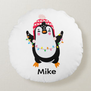 Coussins Ronds Pingouin scintillant avec lumières de Noël