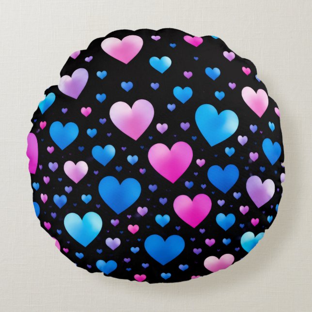 Coussins Ronds Pink & Blue Glowing Hearts  (Devant)
